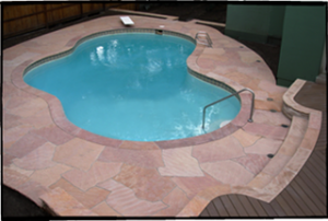 Mortared flag stone work by a pool