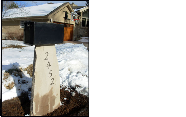 Buff flagstone post with sand blasted address, and custom box $950.00