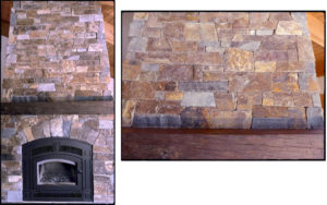 Mortared Montana thin stone fireplace